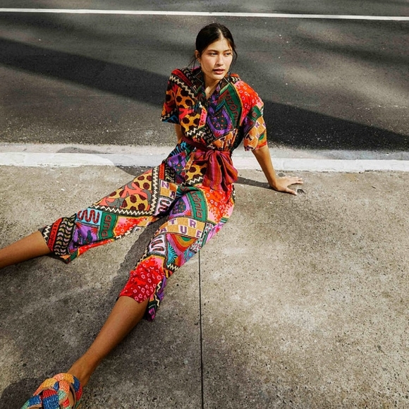 Anthropologie Pants - Farm Rio x Anthropologie Dot Patchwork Scarf Unisex Vibrant Maxamilist Jumpsuit